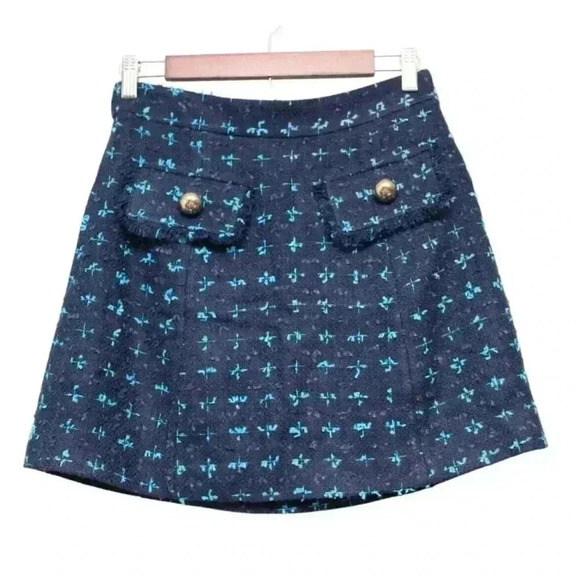 STS Sail To Sable Mini Skirt Size 0 Textured Tweed Navy Blue Academia Preppy - Picture 1 of 11